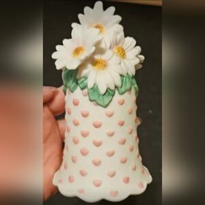 Ceramic White with Pink Polka Dots Hearts & Daisies Bell Figurine Valentine's